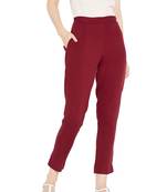 Women Maroon Solid Trousers