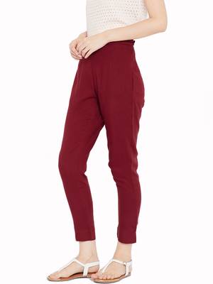 Women Maroon Solid Trousers 2