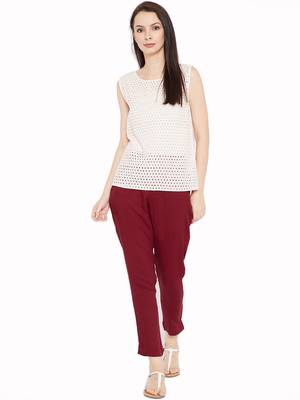 Women Maroon Solid Trousers 3