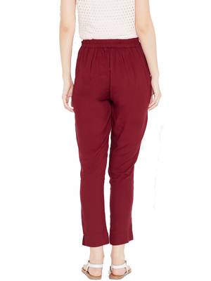 Women Maroon Solid Trousers 4