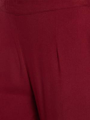 Women Maroon Solid Trousers 5