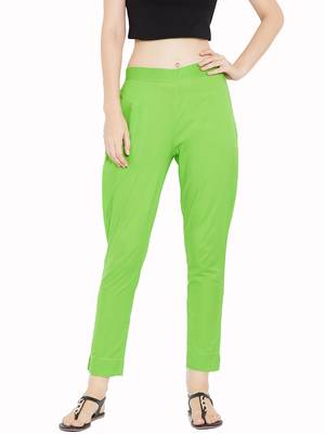 Women Lime Green Solid Trousers 1