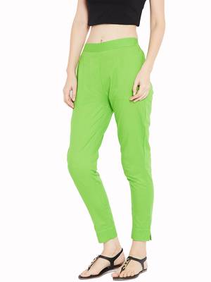 Women Lime Green Solid Trousers 2