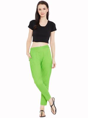 Women Lime Green Solid Trousers 3