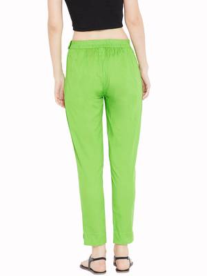Women Lime Green Solid Trousers 4