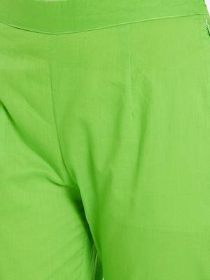 Women Lime Green Solid Trousers 5