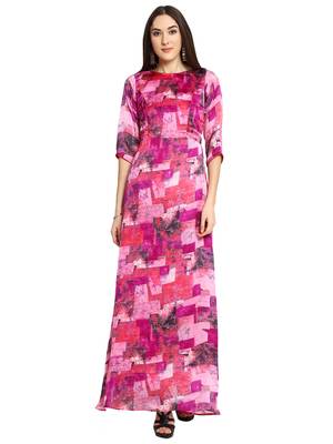 Fuschia Purple Printed Maxi Dress 1