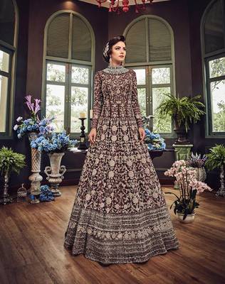 Chocolate embroidered net Anarkali suit  1
