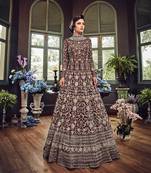 Chocolate embroidered net Anarkali suit 