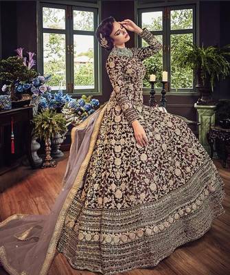 Chocolate embroidered net Anarkali suit  2