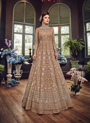 Coffee embroidered net salwar 1