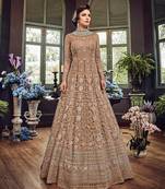 Coffee embroidered net salwar