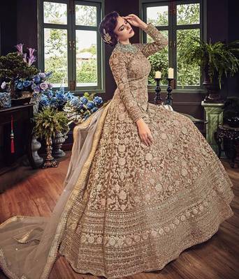 Coffee embroidered net salwar 2