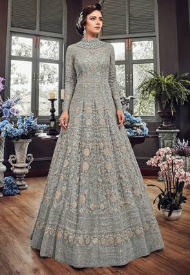 Grey embroidered net salwar 1