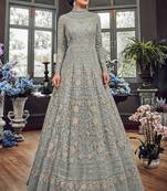 Grey embroidered net salwar