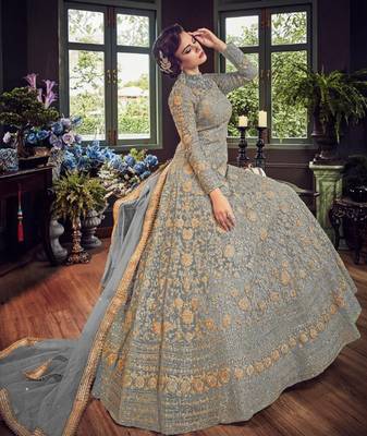 Grey embroidered net salwar 2