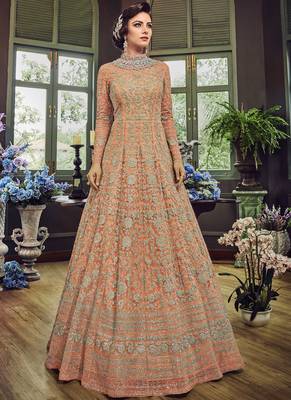 Light-peach embroidered net salwar 1
