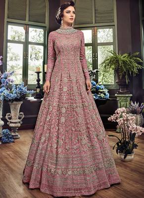 Light-wine embroidered net Anarkali 1