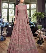 Light-wine embroidered net Anarkali