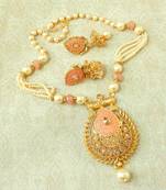 Lalso Beautiful Peach Meenakari Enamel And Patwa Work AD Zircon Pendant Set - LMNPS03_PH