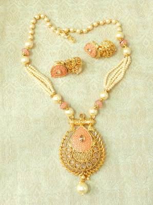 Lalso Beautiful Peach Meenakari Enamel And Patwa Work AD Zircon Pendant Set - LMNPS03_PH 2