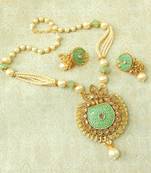 Lalso Beautiful Sea Green Meenakari Enamel And Patwa Work AD Zircon Pendant Set - LMNPS05_SG