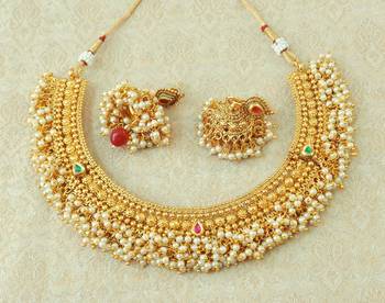 Lalso Beautiful Ruby Green Kundan Pearl Bead Work Bandhani Necklace Set - LBDN02_MG 1
