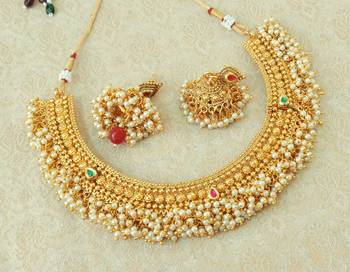 Lalso Beautiful Ruby Green Kundan Pearl Bead Work Bandhani Necklace Set - LBDN02_MG 2