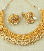 Lalso Beautiful White Kundan Pearl Bead Work Bandhani Necklace Set - LBDN02_WT