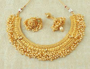 Lalso Beautiful Golden Kundan Pearl Bead Work Bandhani Necklace Set - LBDN03_LCT 1