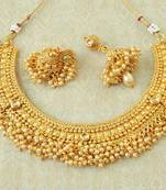 Lalso Beautiful Golden Kundan Pearl Bead Work Bandhani Necklace Set - LBDN03_LCT