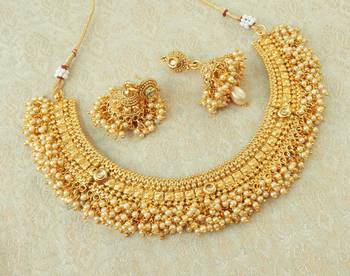 Lalso Beautiful Golden Kundan Pearl Bead Work Bandhani Necklace Set - LBDN03_LCT 2