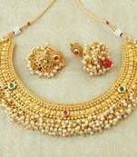 Lalso Beautiful Ruby Green Kundan Pearl Bead Work Bandhani Necklace Set - LBDN03_MG