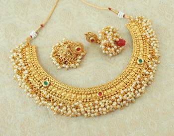 Lalso Beautiful Ruby Green Kundan Pearl Bead Work Bandhani Necklace Set - LBDN03_MG 2