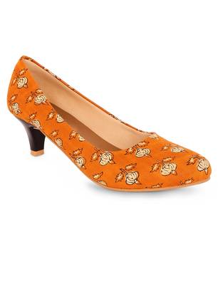 Women Yellow Ethnic Printed Kitten Heels 2