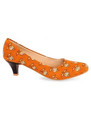 Women Yellow Ethnic Printed Kitten Heels 4