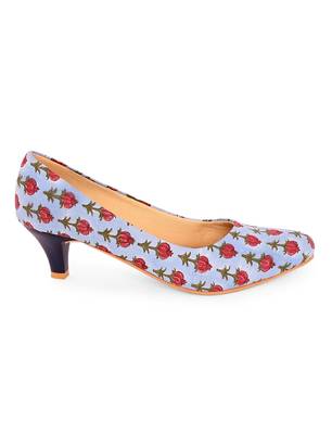 Women Blue Ethnic Printed Kitten Heels 4