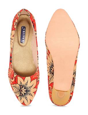 Women Green Ethnic Printed Kitten Heels 1