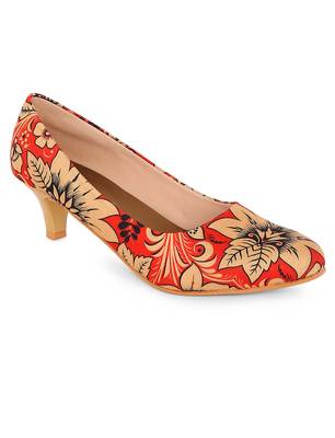 Women Green Ethnic Printed Kitten Heels 2