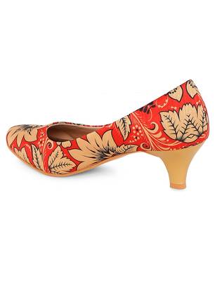 Women Green Ethnic Printed Kitten Heels 3