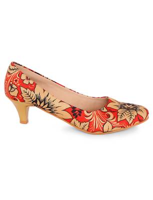 Women Green Ethnic Printed Kitten Heels 4