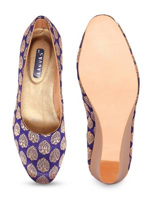 Women Blue Ethnic Printed Wedge Heels 1
