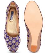 Women Blue Ethnic Printed Wedge Heels