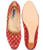 Women Red Ethnic Printed Wedge Heels