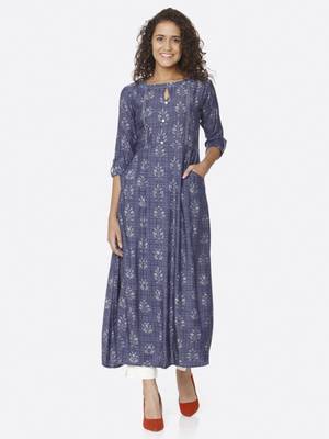 Blue printed viscose kurtas-and-kurtis 1