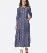 Blue printed viscose kurtas-and-kurtis