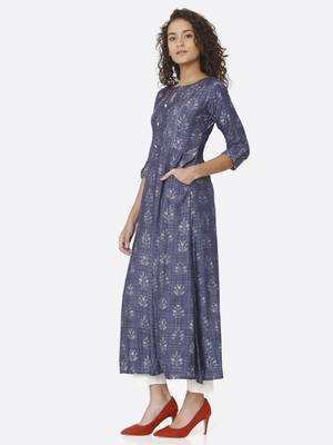Blue printed viscose kurtas-and-kurtis 3