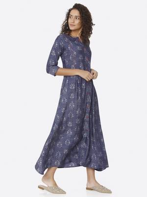 Blue printed viscose kurtas-and-kurtis 4