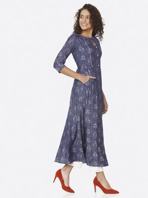 Blue printed viscose kurtas-and-kurtis 4