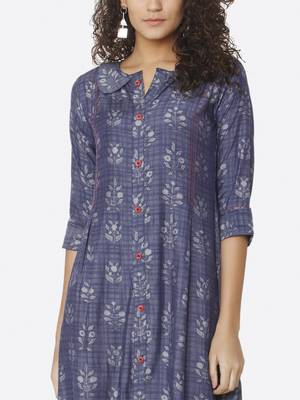 Blue printed viscose kurtas-and-kurtis 5